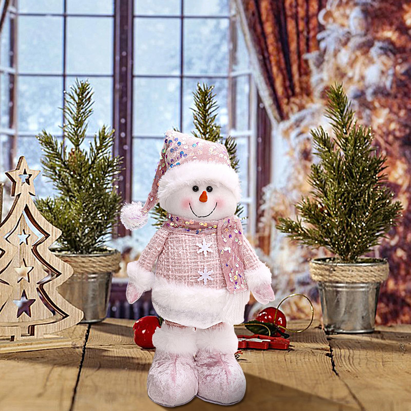 Amazon.co.jp: Lesunbakクリスマススタンディングスノーマン、ピンク